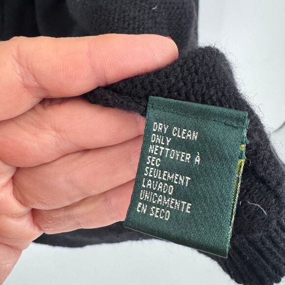 Lauren Ralph Lauren Black Merino Cashmere Angora Cardigan Faux Fur Collar Size L - Picture 8 of 9